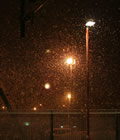 Falling snow at night