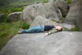 Dan lying on a rock, Burbage Valley